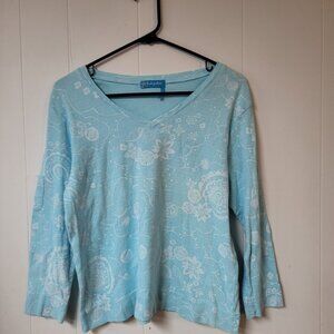 Women's Blue Floral Fresh Produce Size L Top